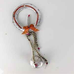 Vintage Christmas Foil Putz? Wreath Candle Mercury Glass Beads Paper Mache Bells